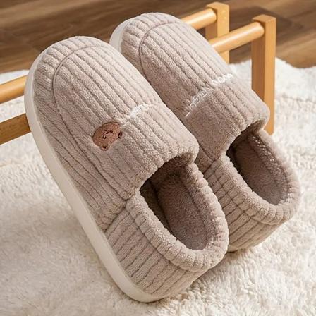 Naisten söpöt karhukuvioiset tossut, pörröiset lämpimät sisätossut, liukumattomat, makuuhuoneen tossut beige EU40 41