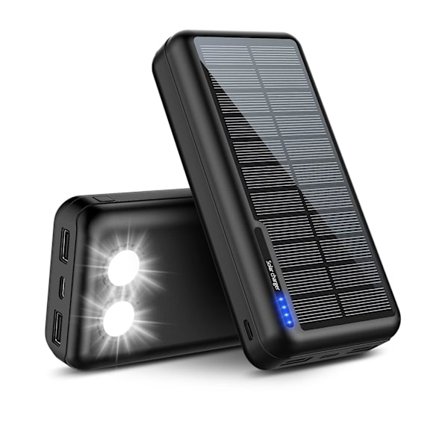 Solar Power Bank 30000mAh Lader: Bærbar Powerbank med 2 USB & LED Lommelykt Utendørs Camping for Telefoner og Nettbrett