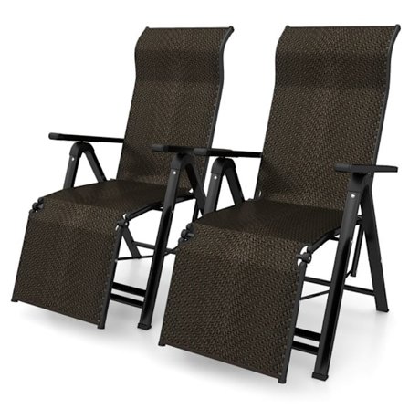 COSTWAY Sæt af 2 Foldsable Ratan Havestole, Justerbar Rygstøtte, Liggestol til Patio Terrasse Balkon
