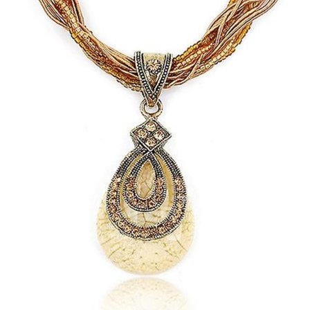 Bohemian dråpeformet gemstone anheng vridd tau bohemsk stil kjede dame smykke gave (beige)