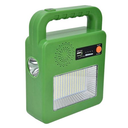 LED-lommelykt med Bluetooth-høyttaler, solcelledrevet USB-lading, 5-modus nødcampinglys
