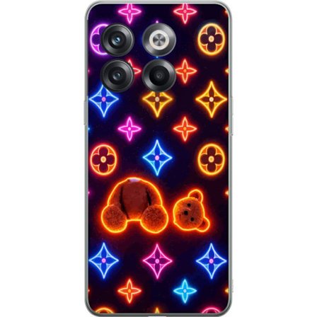 Kompatibelt Mobildeksel til OnePlus OnePlus 10T Neonfarget luksusmønster med en glødende teddybjørn i pop-art-estetikk