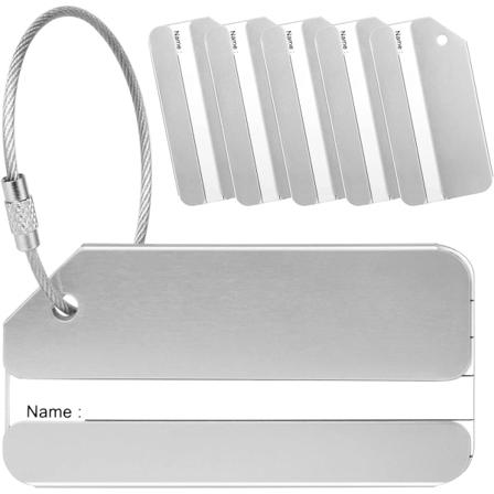 Bagageetikett, 6 x Aluminiumlegering Resväska Etikett med Rostfritt Stål