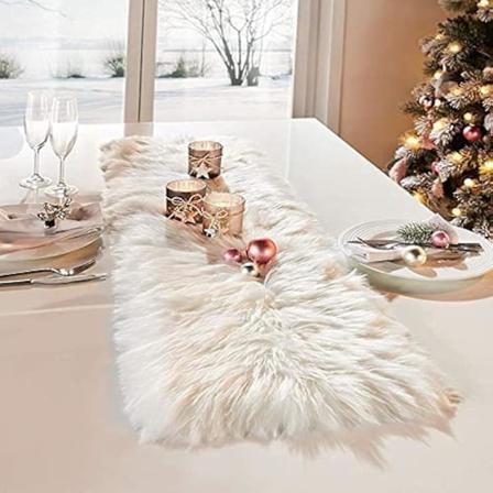 Thanksgiving Moderne Små Hvite Pels Bordløpere For Fest Bursdag Jul Friendsgiving Bryllup Spisestue Dekorativ
