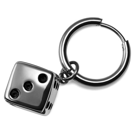 Srebrzysty stalowy kolczyk z zawieszką w kształcie kostki dla mężczyzn - Kolczyki kółeczka z zawieszką