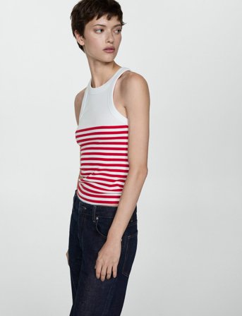 Mango Stripe-Print Top - Red - XS