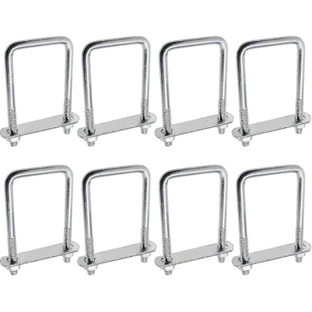 8 stk. Multifunktionelle Firkantede U-bolte med Plade- og Møtrikholdere Trailer Tagbolte 20x60x120mm M10 Gevind Sølv