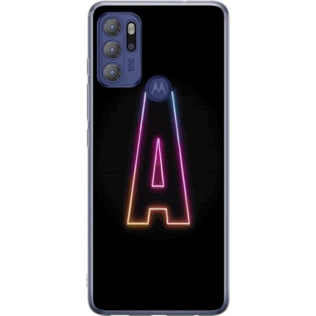 Kompatibel Mobilcover til Motorola Motorola Moto G60S Minimalistisk neonbogstav A i regnbuefarvet lys mod sort baggrund i moderne typografisk stil