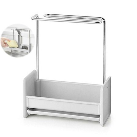 Dobbel Oppvaskkum Oppbevaringsstativ med Avrenning, Stativ for Svamp og