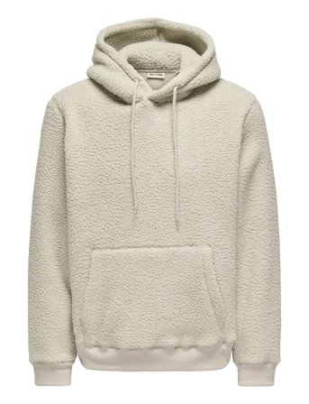 ONLY & SONS Onsemilio Reg Teddy Hoodie Sweat Vd - Cream - XL