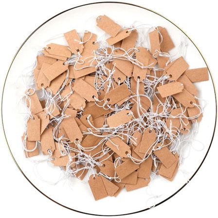 (Brun) 200 stk. prisskilte, 26 x 12 mm Kraft prisskilt Tøj prisskilt Mini smykketags med elastisk tråd til tøj smykke display