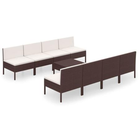 Vidaxl Loungegrupp För Trädgården Med Dynor 9 Delar Konstrotting Brun