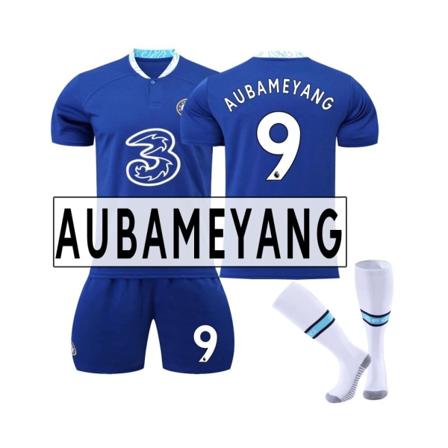 (Chelsea 22-23 Home Kit Aubameyang No.9 Fotbollströja 3-delade kit för barn Vuxna S(165-170CM)