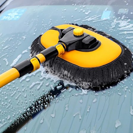 Bilvaskemopp Justerbar Bilvaskebørste Mopp Bilrengjøring Bilvaskeartikler 2 Deler, Blå (Original + Erstatningsbørstesett)