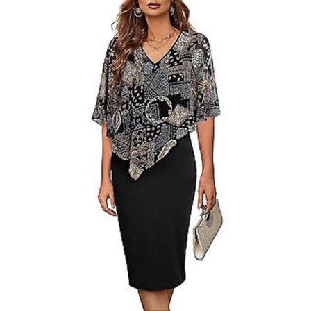 Damekjole V-hals Sommer Casual Kontor Formelle Kjoler Høy Kvalitet (XL Brun)