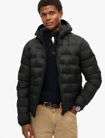 Superdry Hooded Quilted Puffer Coat - Black - M