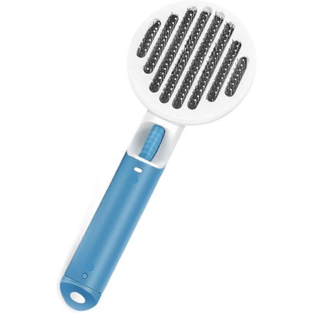 Kjæledyrpleiebørster Selvrensende børste- og massasjebørster for hunder og katter med langt eller kort hår (Rund kam, blå) 19,5 CM