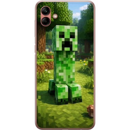 Kompatibelt Mobilskal till Samsung Galaxy A04 Block-baserad Creeper-figur i en grön pixell värld, ikonisk spelillustration för barnrum, gamers och