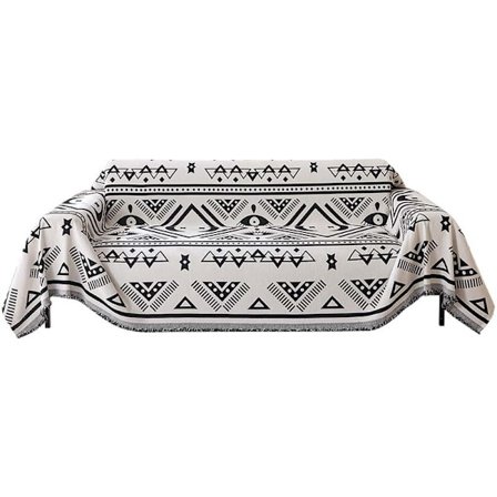 Reversibel sofföverdrag Chenille Jacquard Geometrisk Boho Sofföverdrag, Beige Svart Soffa Överdrag för Sektionssoffa Chic Möbelskydd 180x150