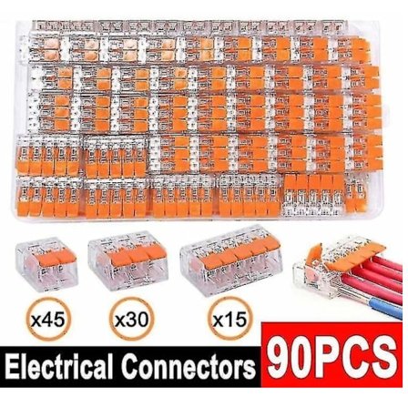 90 stk. Wago 221 Elektriske Stik Ledningsblok Klemme Terminal Kabel Genanvendelig