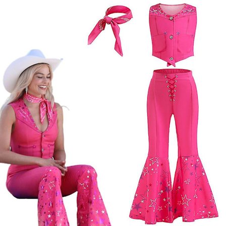 Jenter Barbie Kostyme Rosa Vest Lange Slengbukser Bukser Med Skjerf Film Cosplay Antrekk Til Barn Halloween Karneval Fancy Dress Up -a