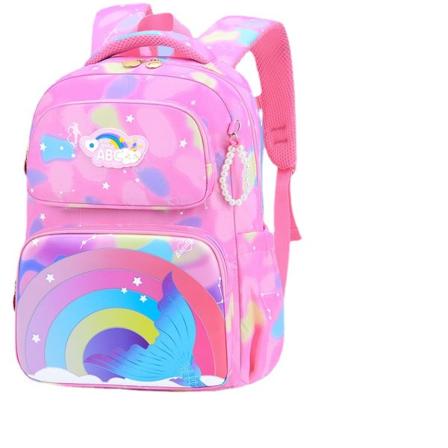 Kvinder pige rygsæk skuldertaske skoletaske Regnbue Letvægts Byrde Lindring Rygsæk Beskyttelse Stor Kapacitet Elementær Rainbow Pink 41*28*16cm