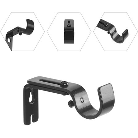 2 stk. Justerbar Gardinstang Veggfeste Rustfritt Stål Fester for Gardinstang Tilbehør Svart Metall Hjem Soverom Kontor med