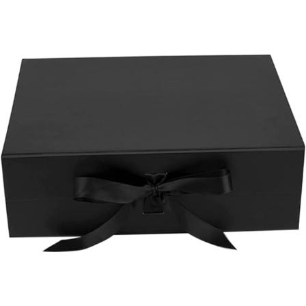 Presentförpackning, jubileum- Premium svart presentförpackning med band, vikbar presentförpackning med lock, mycket lämplig till jul,