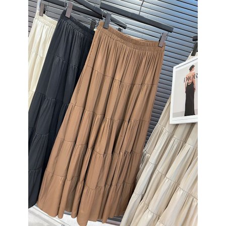 Naisten joustava korkeavyötäröinen pliseerattu pitkä hame