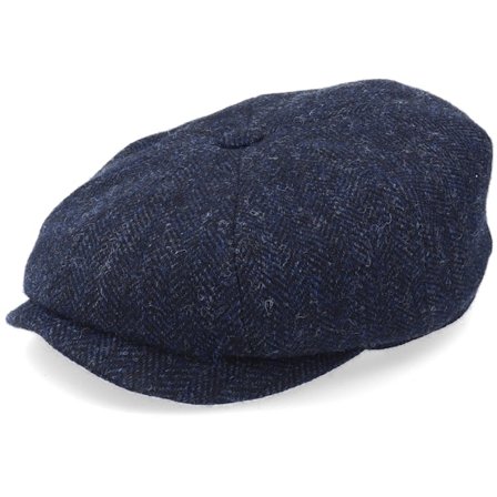 Stetson - Hatteras Wool Herringbone Navy Flat Cap Flatcap Blue Cap - @ Hatstore