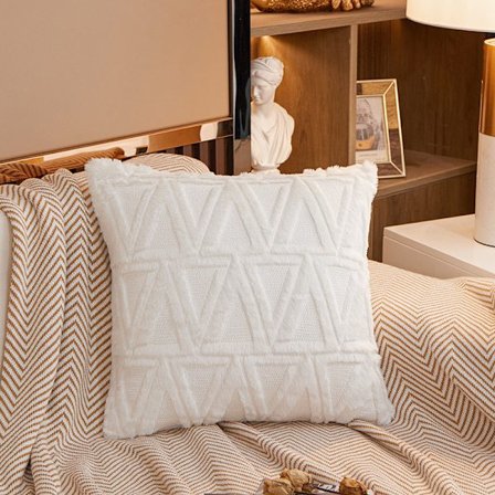 6 Pcs White Soft Plush Wool Short Velvet Decorative Throw Pillow Covers Luxury Style for Couch Bedroom White 45 x 45 cm