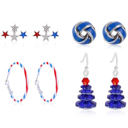 4:e juli Patriotiska örhängen Independence Day Amerikanska flaggan Krokörhänge, present till kvinnor tjejer, 4 par