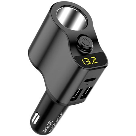 Biloplader Forlængerledning Cigarettænder Adapter Strømskinne Splitter 2 USB 1PD Porte Voltmeter 12V/24V Biltilslutning, USB Splitter til Køretøj