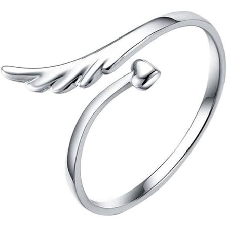 Galaxy Sterling Sølv 925 med hjerte og engelvinge justerbar ring