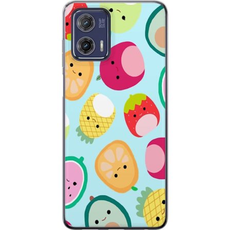 Kompatibelt Mobildeksel til Motorola Moto G73 Mønster av kawaii-frukter som jordbær sitron ananas og avocado på lyseblå bakgrunn