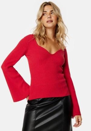 BUBBLEROOM Knitted L/S Slit Top XL Red Trøjer & Sweaters Dam