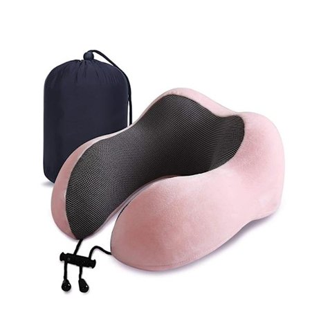 Resepill, Bedste Memory Foam Nakkepude Blød Pude til Sovning, Fly Bil og Hjemmebrug (Pink) 1 Styk