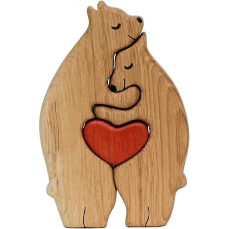 Bjørnefamilie Puslespil, Træ Bjørne Familie Kunst Puslespil, Sød Dyrefamilie Træ Statue, Træ Familie Klodser Håndskåret Julegave