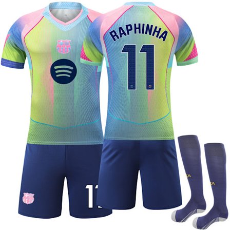 25-26 FC Barcelona Grønn Special Edition NO.11 RAPHINHA Drakter Barn Voksen Fotballutstyr Med Sokker