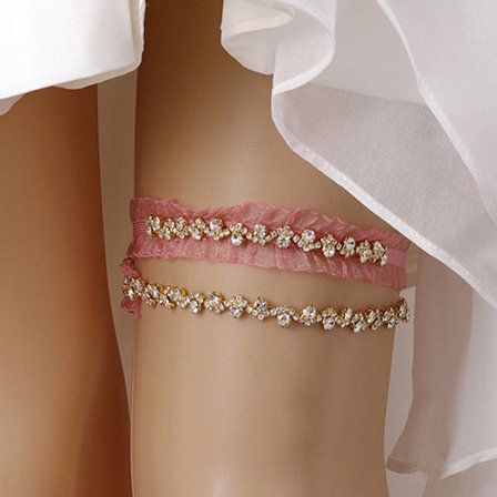 Blonde Blomsterben Strømpebånd Krystal Lårring RØD&GULD