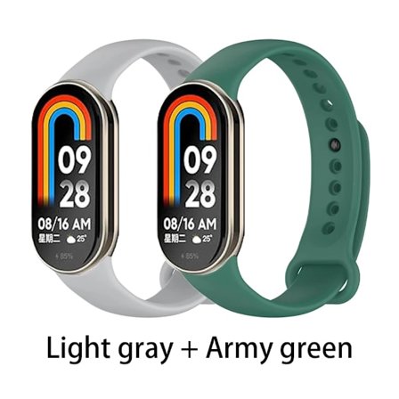 Rannekoru Xiaomi Smart Band 8/9/10 -älykellolle, silikoninen urheiluranneke (harmaa-armeijanvihreä)