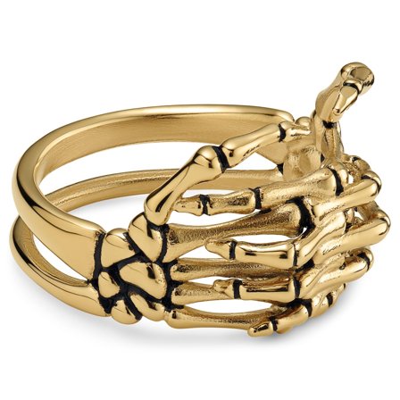 Aspero | Gold-tone Stainless Steel Skeleton Hands Ring for Men - Steel rings