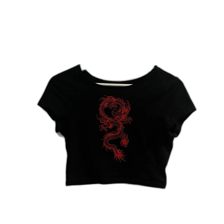 Svart croppad topp med röd drake
