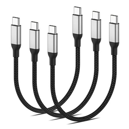 2025 Nyeste Modell USB C til USB C Kabel Kort 20 cm, 3-pakning PD 60 W Ladekabel USB C Hurtigladekabel og Datakabel Nylon Type C