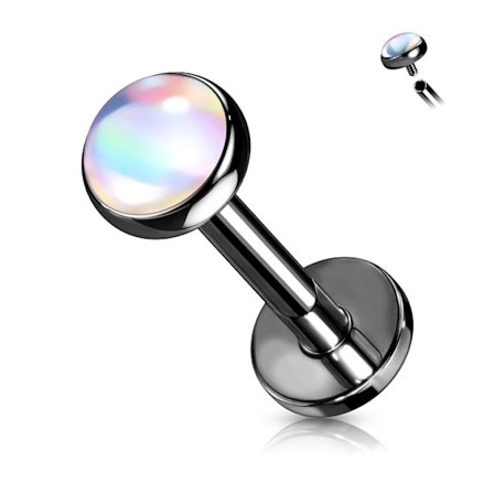 Svart Gängad Labret piercing med 4 mm skimrande sten ,6 mm lång.