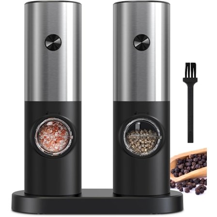 Batteridrevet salt- og peberkværn, justerbar grovhed, elektrisk peberkværn, med stativ, automatisk slibning med LED-lys til grillning