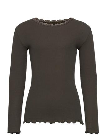 Organic T-Shirt Regular Ls W/ Lace T-shirts Long-sleeved T-shirts Harmaa Rosemunde Kids