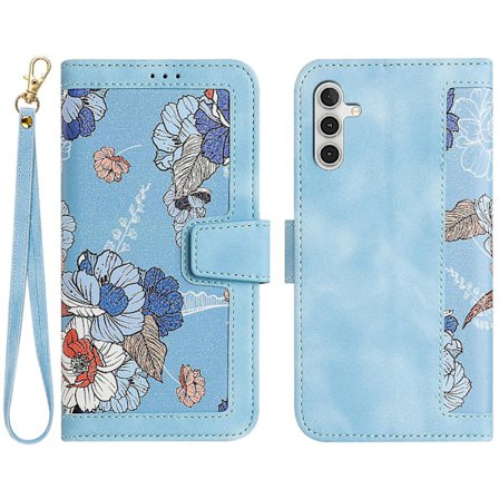 För Samsung Galaxy A55 5g Telefon Läderfodral Korthållare Med Blommönster