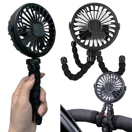 Flexibel Barnvagnsfläkt - Uppladdningsbar Portabel Fläkt med Batteri Svart svart