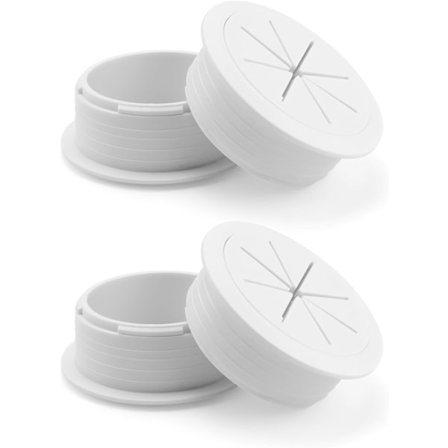 Skrivebordskabelgennemføring Ø 60 mm, 4 stk. hvide skrivebordskabelgennemføringer, skrivebordsledning-gennemføring, kabelhuller til computerborde og 